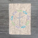 Wosadnikhülle in beige meliert, Kreuz, Fische